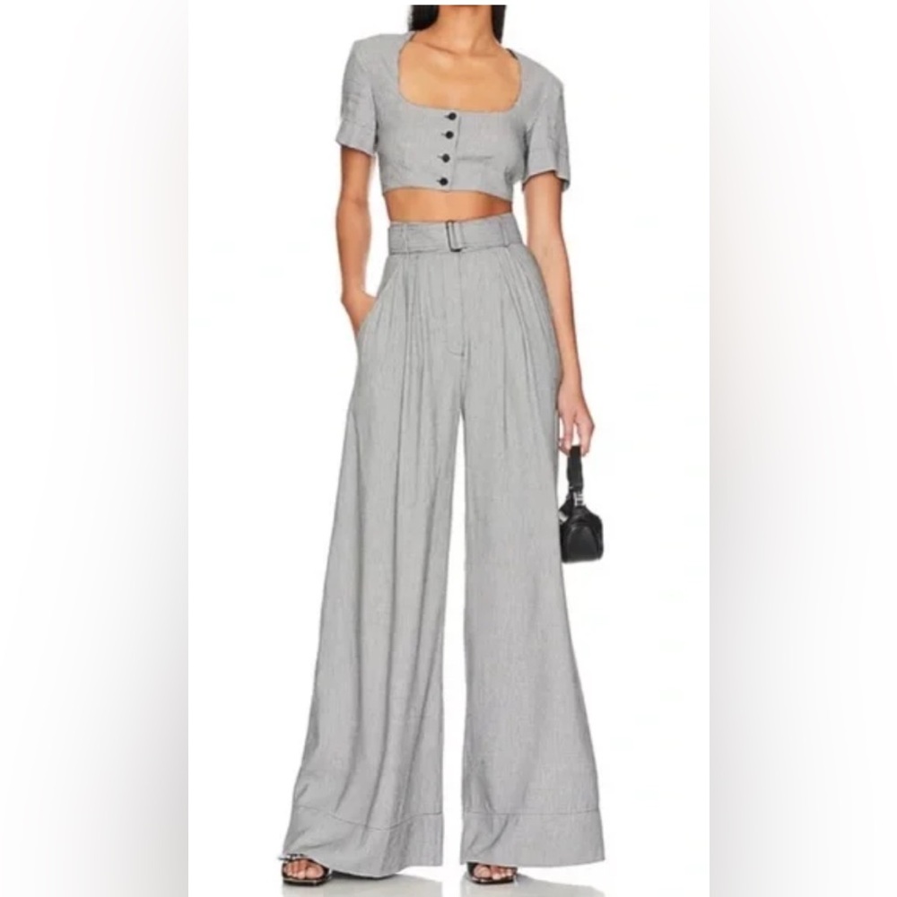 HOUSE OF HARLOW 1960 TWO-PIECE HOUNDSTOOTH SET WIDE LEG PANT